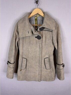 Soia & Kyo Oatmeal Wool Blend Oversized Collar Pea Coat Jacket Grey Small